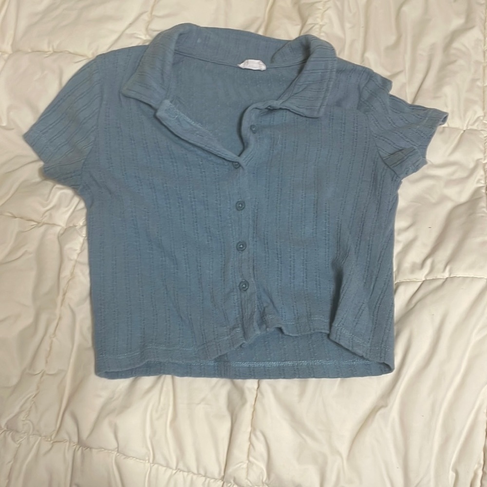 Blue button up crop top